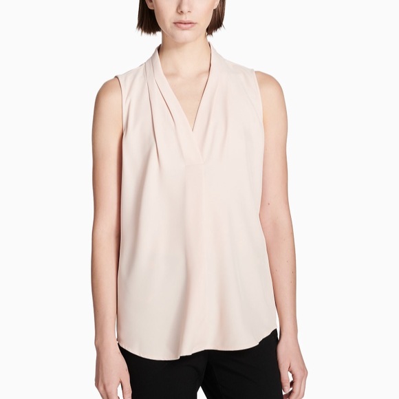 Calvin Klein Pleated V-Neck Blouse in Blush Small - Picture 3 of 7